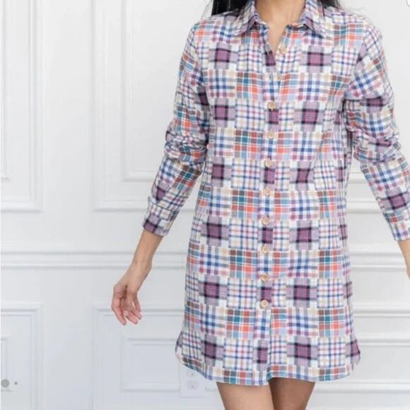 The Shirt by Rochelle Behrens Dresses & Skirts - The Shirt by Rochelle Behrens Plaid Shirtdress Cognac Blue Size XS Comfy